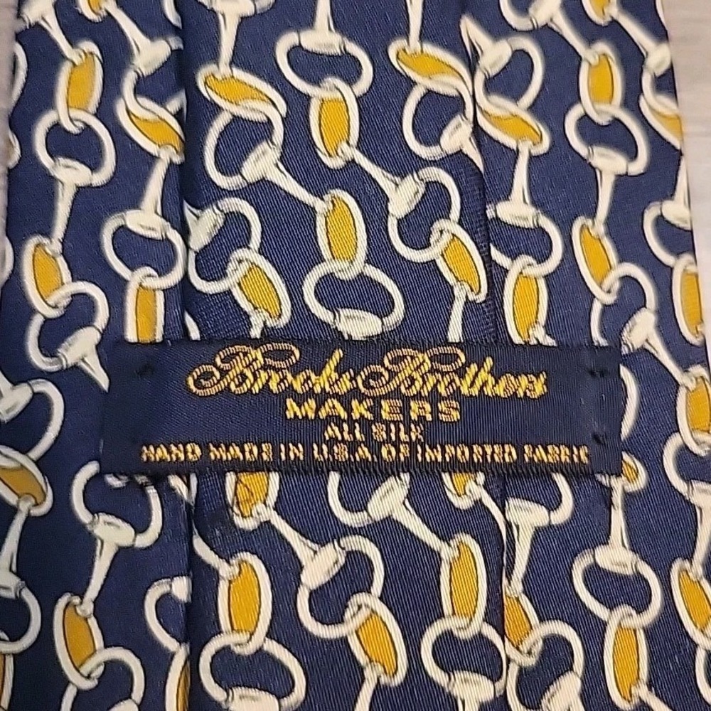 Brooks Brothers Necktie Makers Silk USA Foulard Geometric Blue‎ Gold Preppy 57